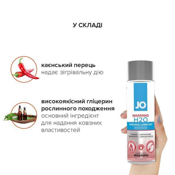Зігрівальна змазка на водній основі JO H2O WARMING (120 мл) з екстрактом перцевої м&rsquo;яти Да фото