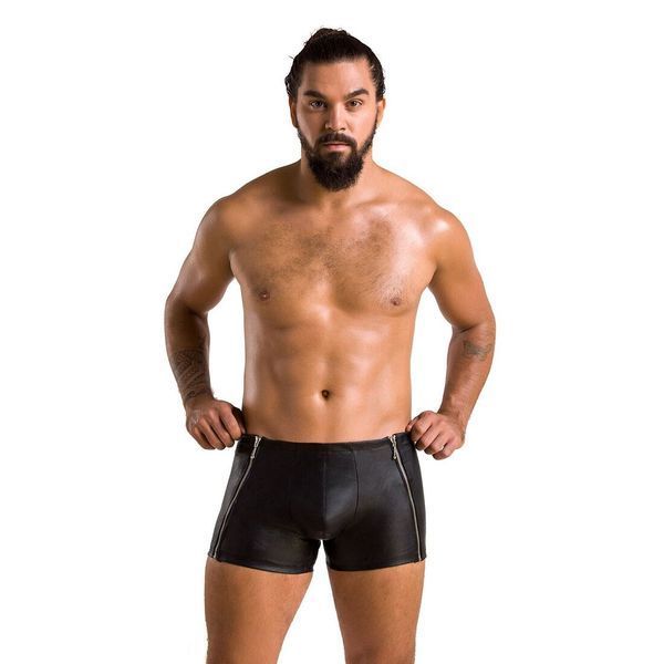 Чоловічі шкіряні боксери з блискавками Passion 049 SHORT MATT L/XL Black Да фото