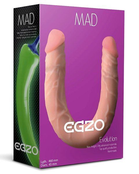 Двосторонній фалоімітатор EGZO MAD Ciberskin із кібершкіри, тілесний 461030 фото
