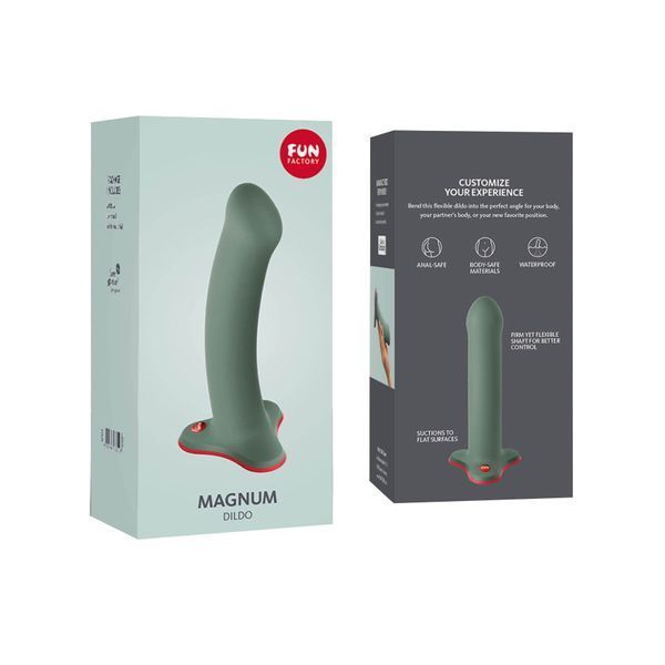 Фалоімітатор Fun Factory MAGNUM, оливковий, дуже гнучкий, довжина 18,3 см, діаметр 3,7 см Да фото