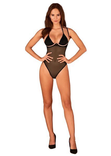 Прозоре боді Obsessive Selinne teddy XS/S Black, дрібна сітка, подвійні бретелі Да фото