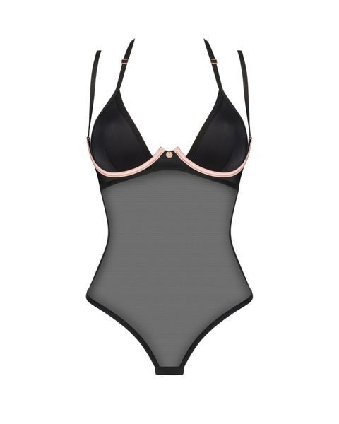 Прозоре боді Obsessive Selinne teddy XS/S Black, дрібна сітка, подвійні бретелі Да фото