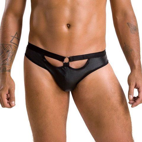 Чоловічі сліпи з вирізами Passion 041 SLIP JOE L/XL Black, екошкіра, відкриті сідниці Да фото
