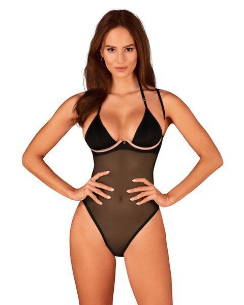 Прозоре боді Obsessive Selinne teddy XL/2XL Black, дрібна сітка, подвійні бретелі Да фото