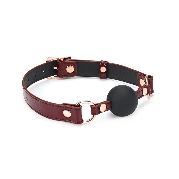 Силіконовий кляп Liebe Seele Wine Red Ball Gag, діаметр кульки 4,3 см, ремінь із натуральної шкіри Да фото