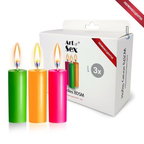 Набір воскових свічок Art of Sex size S 10 см (3 шт), низькотемпературні, люмінісцентні Да фото