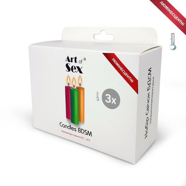Набір воскових свічок Art of Sex size S 10 см (3 шт), низькотемпературні, люмінісцентні Да фото